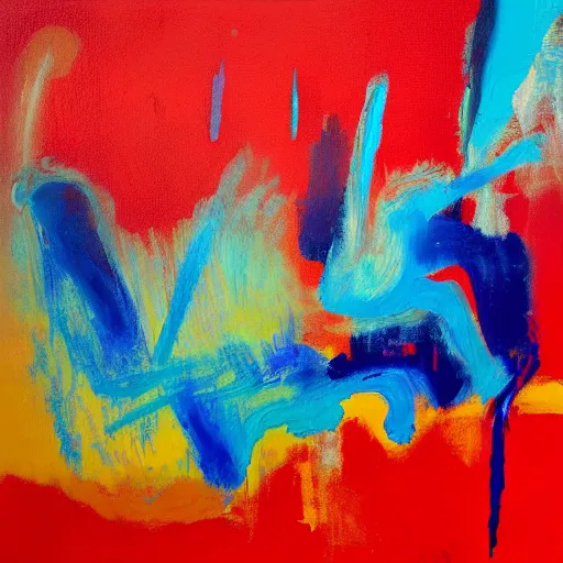 Prompt: gestural abstraction painting in red, yellow, and blue