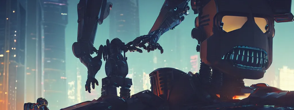 Image similar to epic render of a cyberpunk wizard hacking a giant robot, 8k resolution, octane render, iron giant