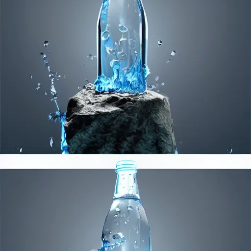 Image similar to a bottle of water falling through the depths of despair, artstation