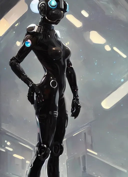 Image similar to Digital painting of a female mech pilot in a black latex bodysuit, by Ross Tran, WLOP, concept art, Artstation, 00s anime, bokeh background, complementary rim lighting, posing, no helmet