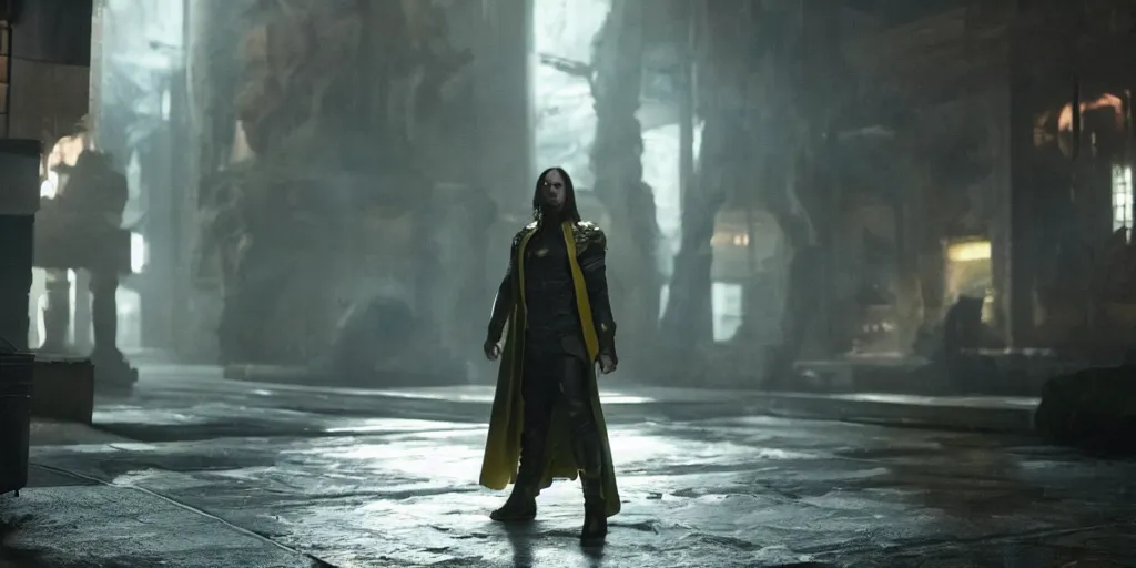 Prompt: Jared Leto as Loki in 'Avengers: Endgame' (2019), movie still frame, only one person in frame, oscar nominated cinematography, volumetric lighting, 8k resolution, beautiful composition