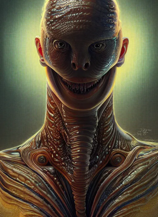 Image similar to elon musk as slimy mollusk character, drool, full length portrait!!!, intricate, elegant, highly detailed, digital painting, artstation, concept art, wallpaper, smooth, sharp focus, illustration, art by h. r. giger and artgerm and greg rutkowski and alphonse mucha