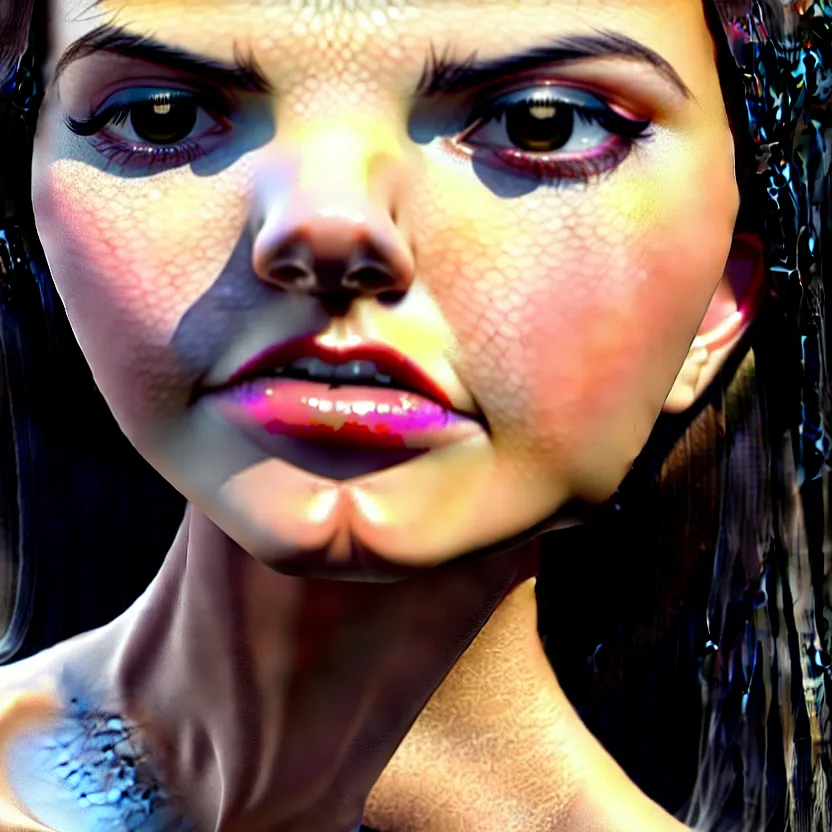 Image similar to full very close up neck shot of a beautiful victoria justice, in tshirt and no makeup, her morbid interests, irish, by saruei and guweiz and ilya kuvshinov and george miller, digital art, highly detailed, intricate, sharp focus, trending on artstation hq, deviantart, pinterest, unreal engine 5, 4 k uhd image