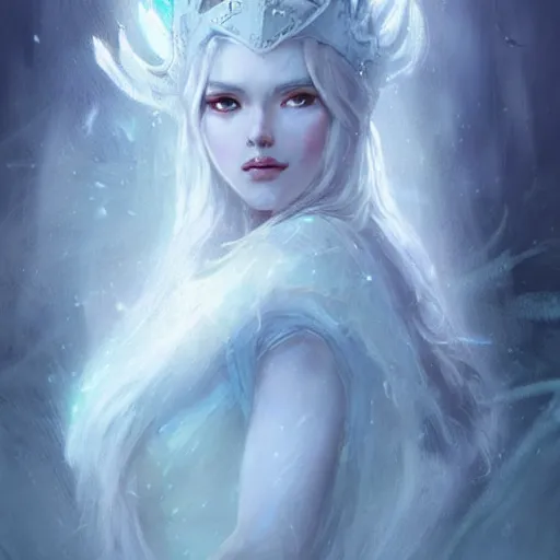 Image similar to cold portrait of a beautiful young ice queen wearing (((((((ice crown))))))), epic fantasy style, in the style of Greg Rutkowski, hearthstone artwork