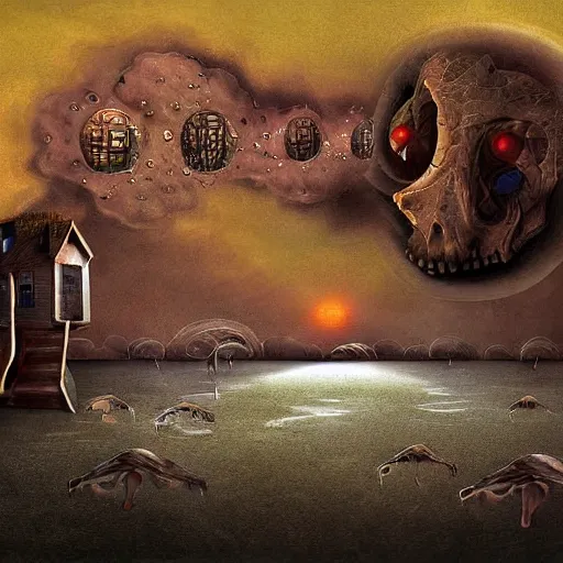 Image similar to surrealism digital painting of the end of the world., horror,