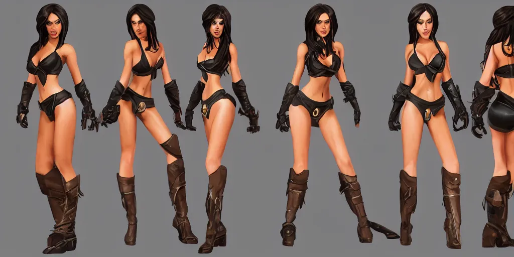 Prompt: character sheet of Megan Fox dressed like Caitlyn in the game League of Legends, with a background based on the game League of Legends, unreal engine 5