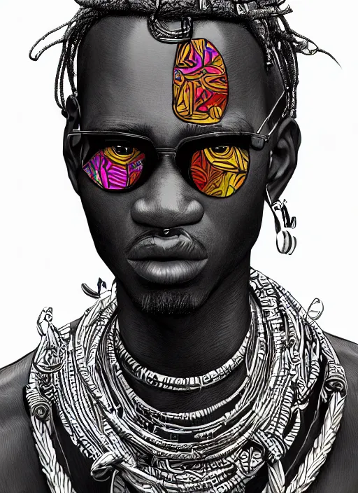 Prompt: closeup portrait of east african man, an ultrafine detailed illustration by james jean, intricate linework, bright colors, final fantasy, behance contest winner, vanitas, angular, altermodern, unreal engine 5 highly rendered, global illumination, radiant light, detailed and intricate environment