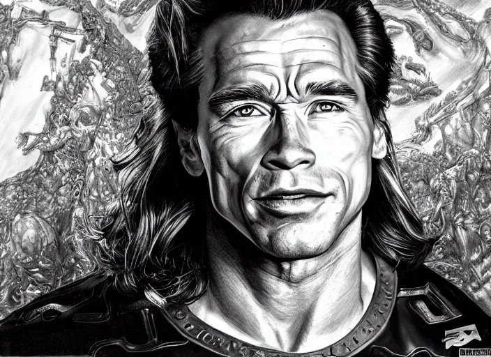 Prompt: a highly detailed arnorld schwarzenegger portrait, james gurney, james jean