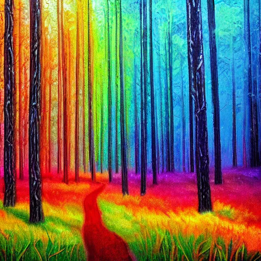 Image similar to rainbow forest trending on art station