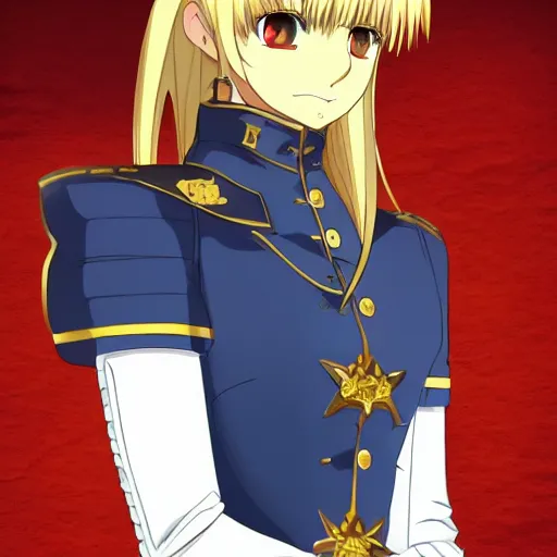 Prompt: full body portrait of saber from fate / stay night as a dictator in full military uniform with way too many medals, highly detailed, trending on artstation, 4 k, drawn by wpl