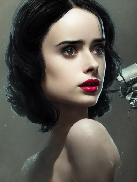 Prompt: face portrait of a beautiful young krysten ritter as the black widow in fallout 4, long black hair, art by ryo shiotani and greg rutkowski, intricate, rule of thirds, beautiful, cute, cinematic lighting, vintage art by serge ivanoff, drawing by adonna khare