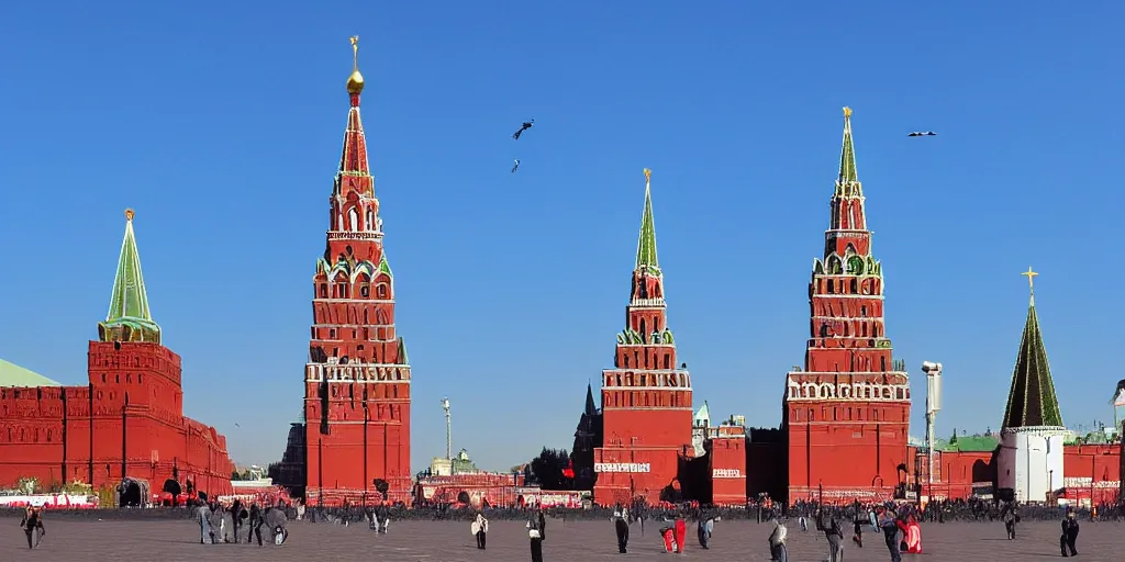 Image similar to big detailed missile falling on Red Square in Moscow, high quality, 4k