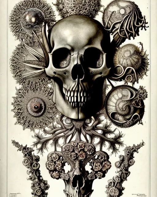 Image similar to art forms of nature by ernst haeckel, memento mori by arthur rackham, ornate antique porcelain beautiful skull mask, ultrasharp, photorealistic, hyperdetailed, octane render, polished, art nouveau, neo - gothic, gothic, intricate ornamental organic filigree, art nouveau botanicals, art forms of nature by ernst haeckel, horizontal symmetry, symbolist, visionary