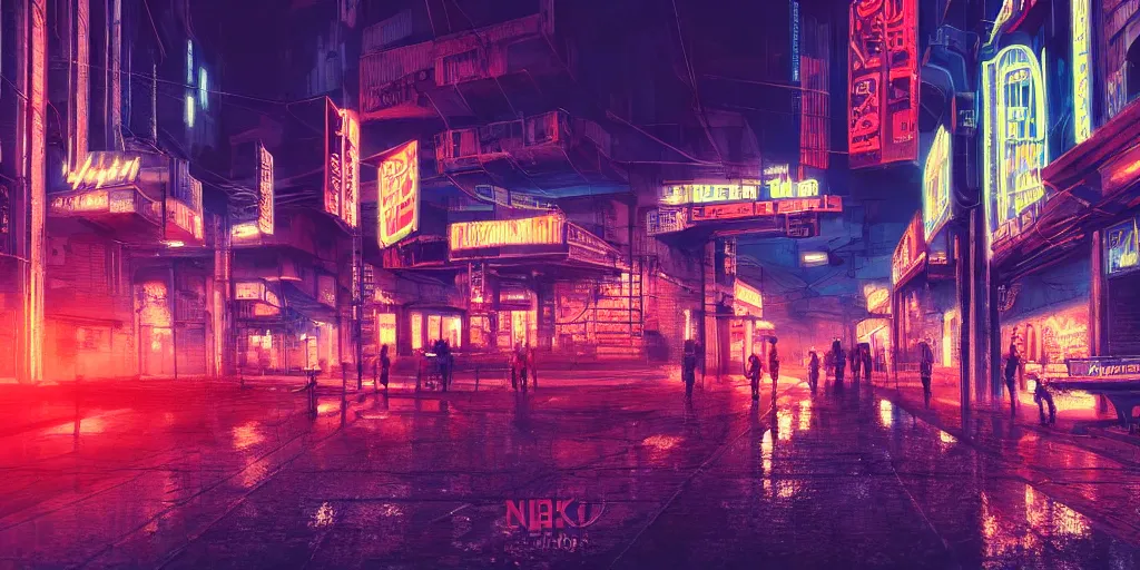 Image similar to Belgrade at night in cyberpunk style, neon lights, ultra realistic, highly detailed, HD, sharp focus, cinematic lighting, realistic, vivid colors, oil painting, non blurry, sharp