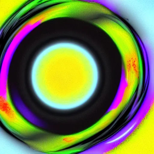 Prompt: apple falls into black hole becoming warped and stretched around the event horizon, vibrant digital painting