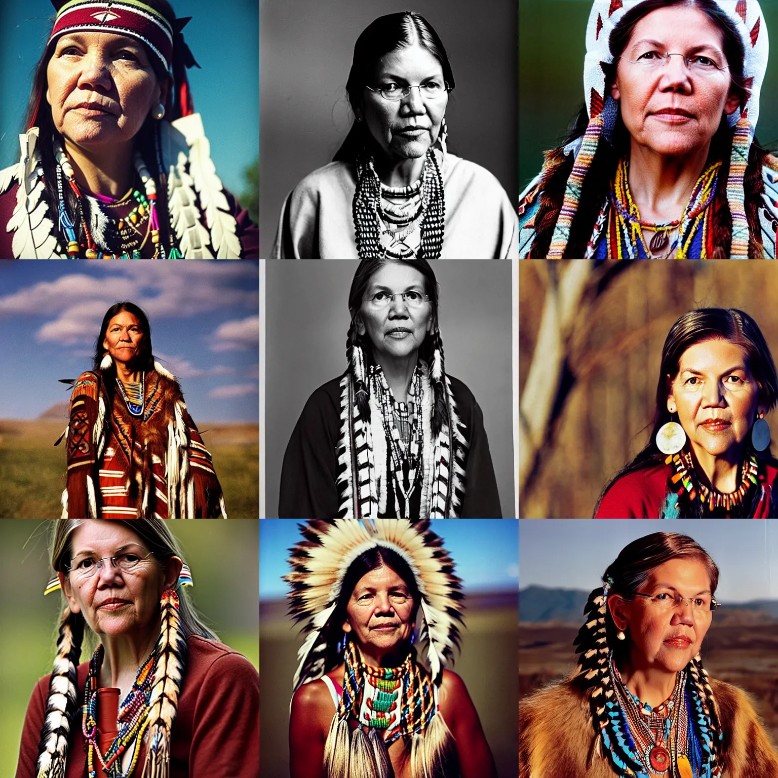 Prompt: photo of elizabeth warren, native - american woman wearing native american clothing, photo by national geographic