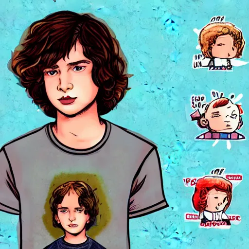 Prompt: Finn WolfHard with Stranger Things in comic style, hq, 4k