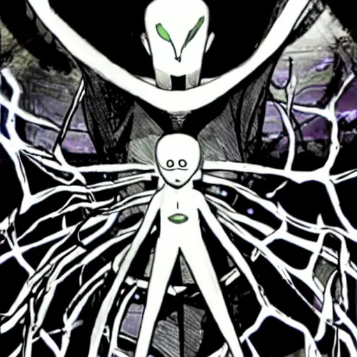 Image similar to Slenderman drawn by Kazuma Kaneko for the game Shin Megami Tensei IV