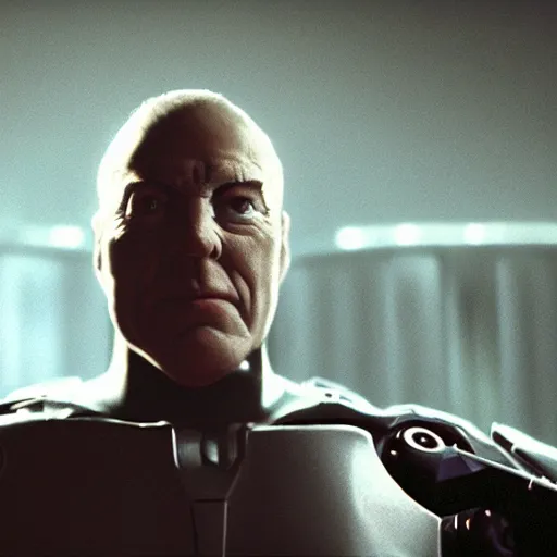 Image similar to movie still of man super villain cyborg, cinematic composition, cinematic light, by david lynch