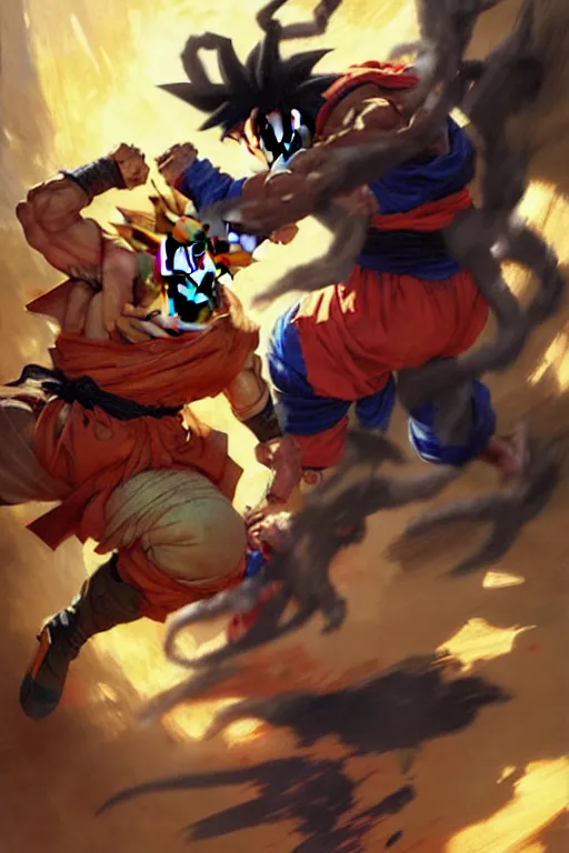 Prompt: obama fighting goku portrait dnd, painting by gaston bussiere, craig mullins, greg rutkowski, yoji shinkawa