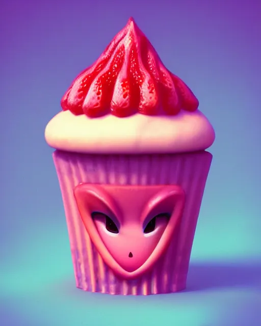 Prompt: strawberry alien cupcake, stylized, fantasy, sparkling, octane render, sylvain sarrailh