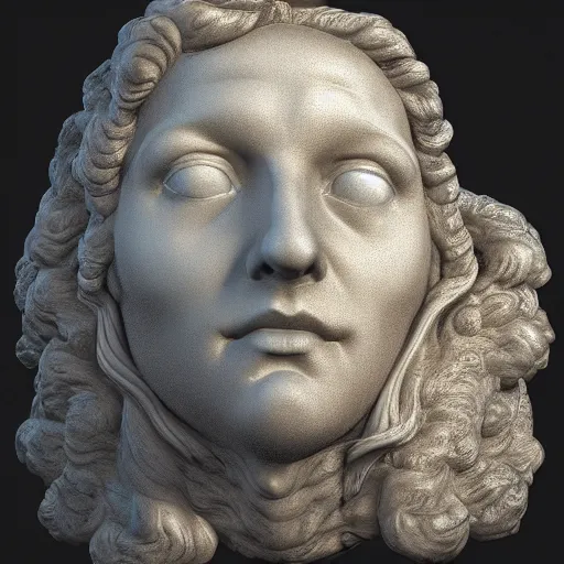 Prompt: head of a renaissance statue, huge neon ring, 3 d render