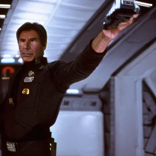 Image similar to A still of Harrison Ford as Commander Adama in Battlestar Galactica (2003)