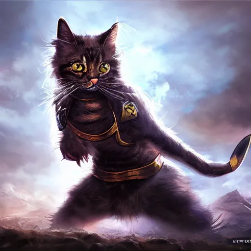 Prompt: a hyper realistic cat warrior, ultra detailed, magic the gathering art, digital art, cinematic, studio lighting, background battlefield, fantasy, no blur,