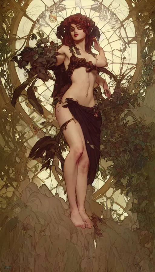 Image similar to seraphine in a cute pinup pose by artgerm, greg rutkowski and alphonse mucha, concept art, matte, intricate, full body, epic composition