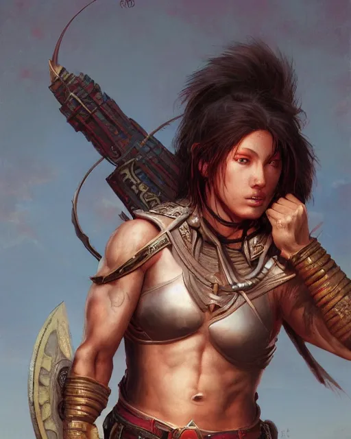 Image similar to a portrait of a fit female warrior by Ross Tran and Thomas Cole and Wayne Barlowe