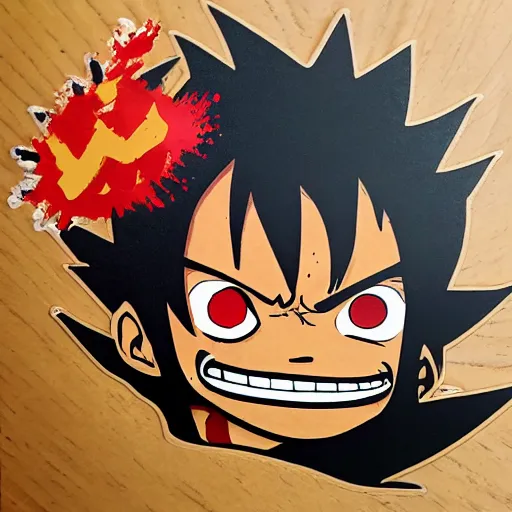 Image similar to die cut sticker, luffy gear 4, splatter paint on paper