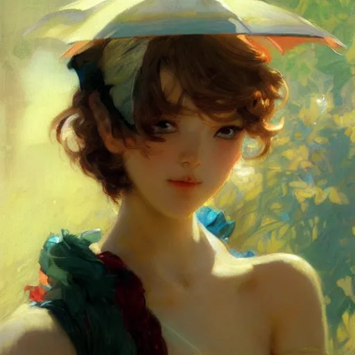 Image similar to a portrait of a cute anime girl, high fashion, painting by gaston bussiere, craig mullins, j. c. leyendecker