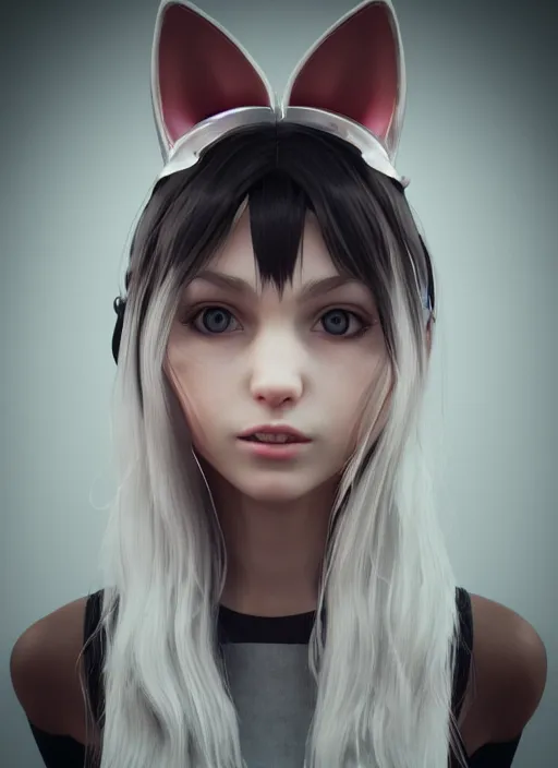 Prompt: girl with cat ears portrait, unreal engine, 3 d render, artstation trending, cgsociety, raytracing, octane render, perfect light, award winning