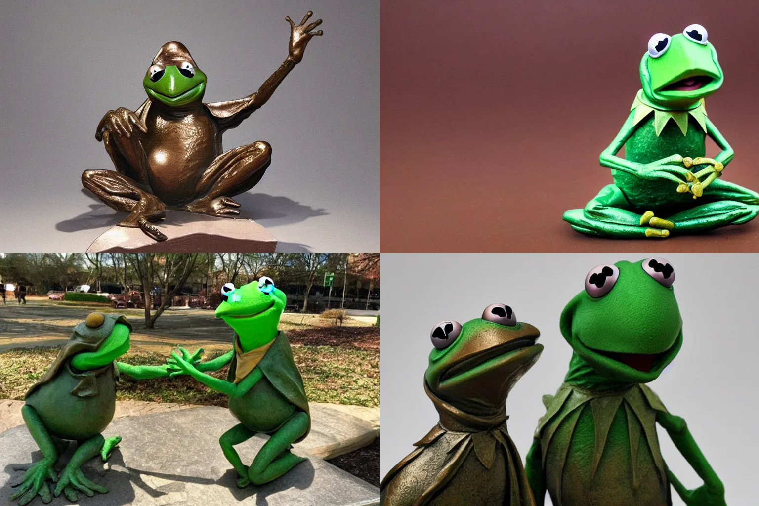 Prompt: a bronze statue of Kermit the Frog