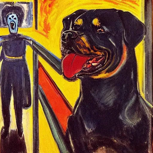 Image similar to rottweiler as the scream by edvard munch