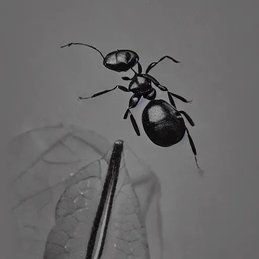 Image similar to ant, black and white, botanical illustration