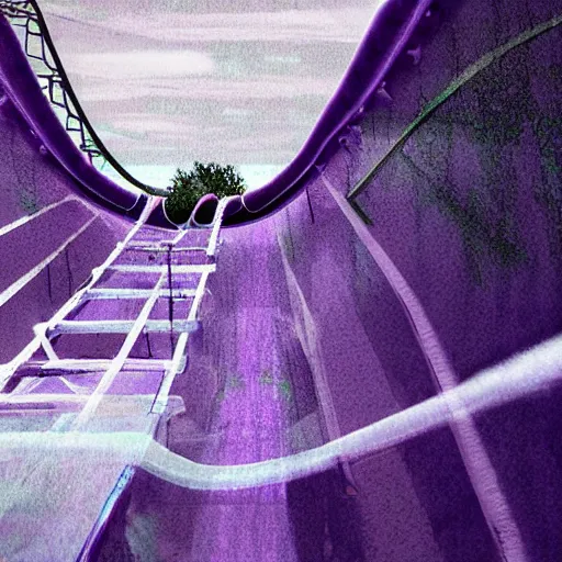 Image similar to a bloody water slide in the nigth, purple, moody, dark, artistic, digital art, blue and purple, epic