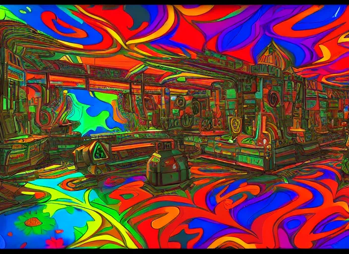 Prompt: A psychedelic an armory vivid colors, highly detailed, in the style cinematic, artstation, Kevin Taylor