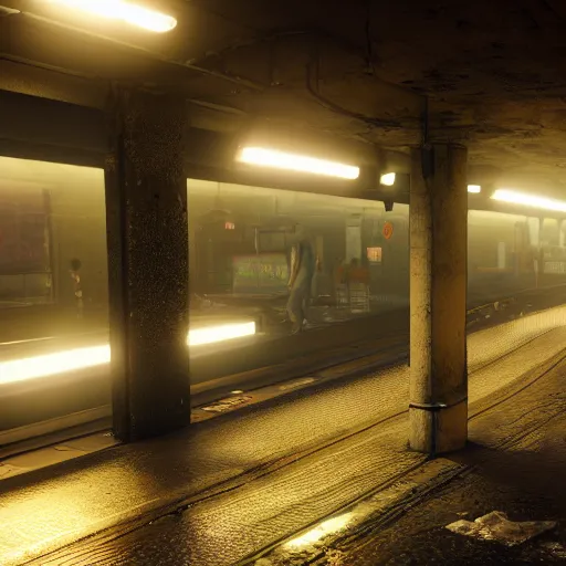 Prompt: abandoned underground subway homeless slum low light sadness lonely. Cyberpunk 2077. CP2077. 3840 x 2160