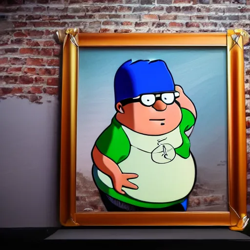 Image similar to a realistic version of peter griffin, portrait, photograph, real life, 4K resolution, studio quality, highly detailed