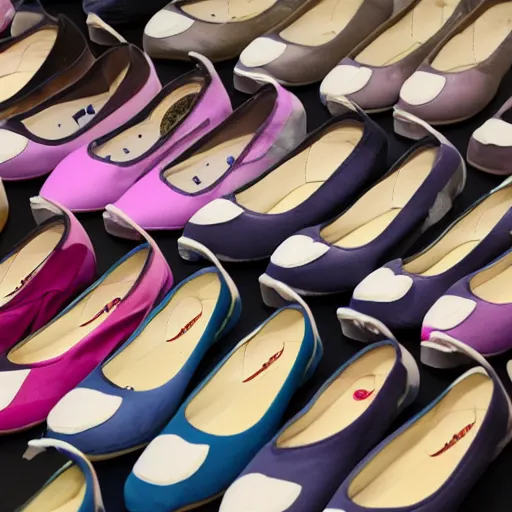 Image similar to a collection of ballerina shoes,various colors,professional lighting