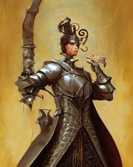 Prompt: neo-baroque portrait of a noble knight casting spells with his swords, 4K trending on artstation by peter mohrbacher and hilda af klimt