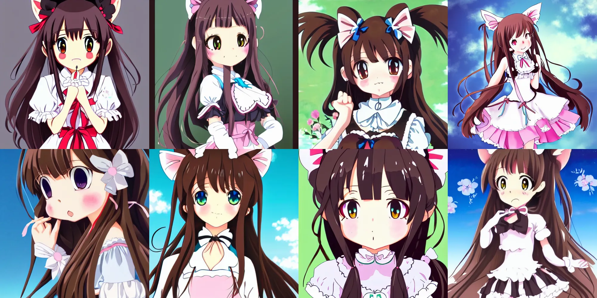 Prompt: a stunningly cute anime catgirl as a maid, art by studio ghibli, anime key visual, long brown hair, artstation