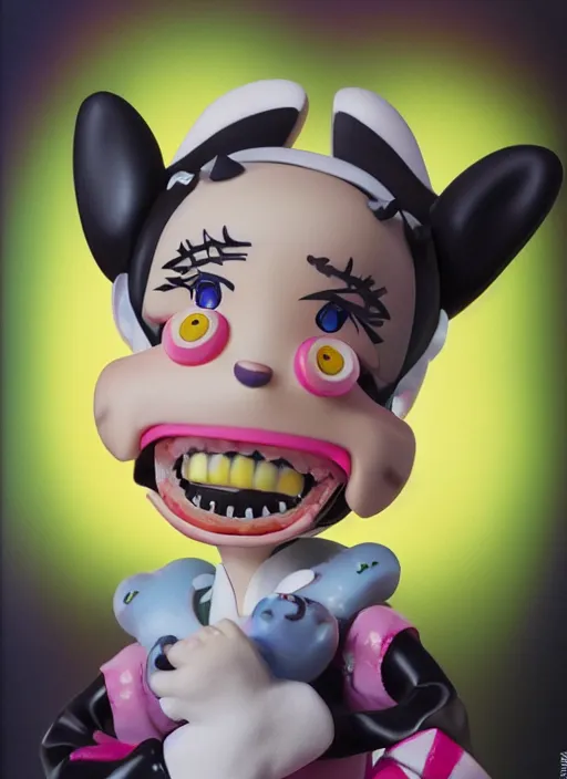 Prompt: a hyperrealistic Kotobukiya oil panting of a looney kawaii vocaloid figurine caricature with a big dumb goofy buck tooth grin, freckles, and pretty sparkling anime eyes featured on Wallace and Gromit by norman rockwell