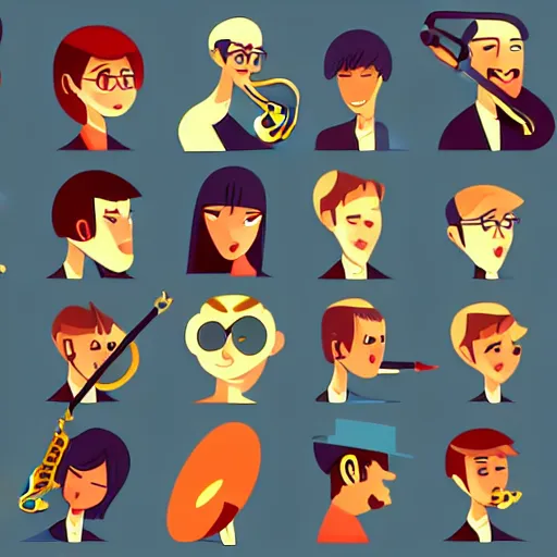 Image similar to 2 d character design, music group, vector art, digital art, portrait, 4 k, 8 k, sharp focus, smooth, illustration, concept art, jazz band