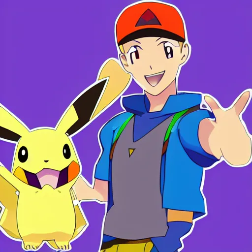Prompt: vector art of pokemon trainer gold with his favourite pokemon