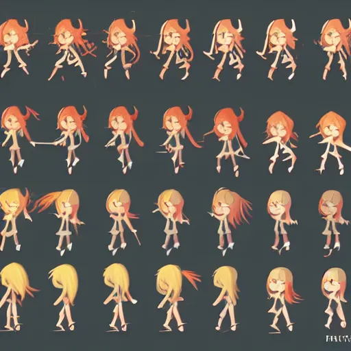 Image similar to walk animation sprite sheet of a girl, artstation, detailed, concept art, 4 k,