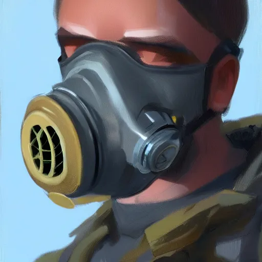 Image similar to concept art of gas mask by jama jurabaev, brush hard, artstation, cgsociety, high quality, brush stroke