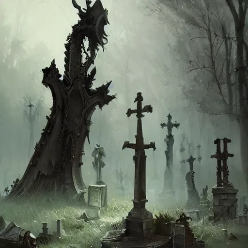 Prompt: a fantasy graveyard with skeletons, by greg rutkowski, digital art, realistic painting, fantasy, very detailed, trending on artstation
