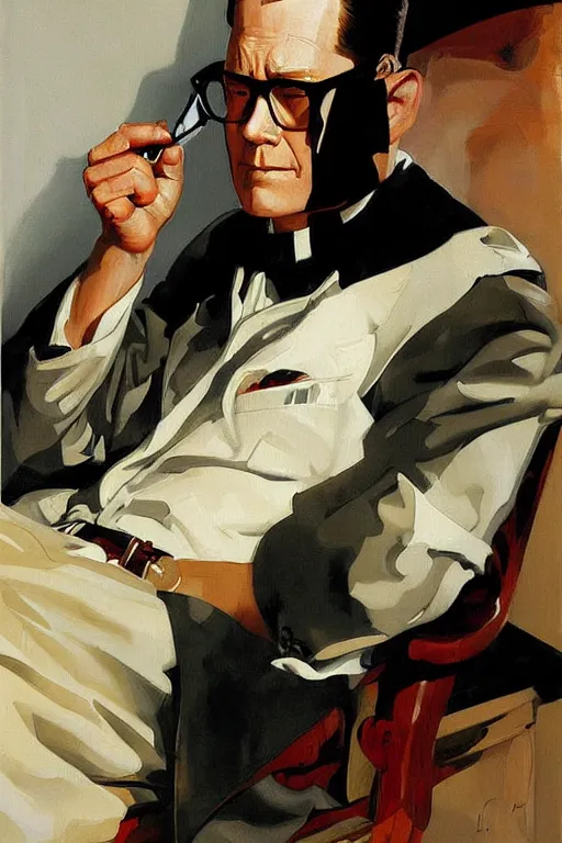 Prompt: hank hill painting by jc leyendecker!! phil hale!, angular, brush strokes, painterly, vintage, crisp